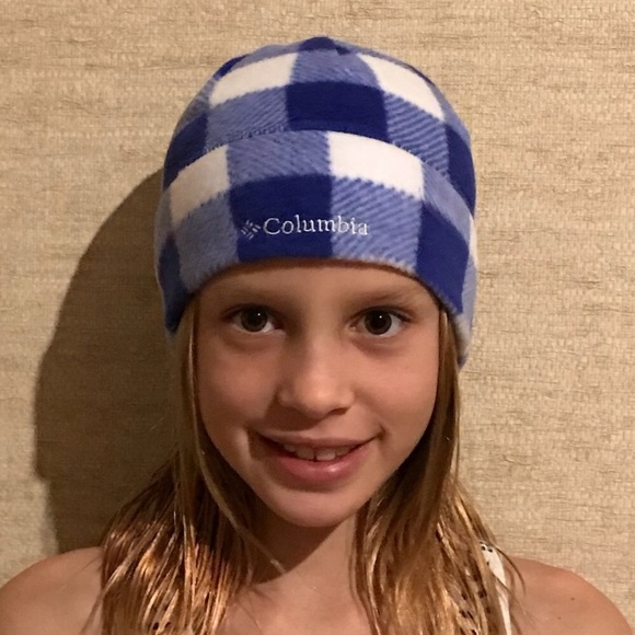 COLUMBIA Youth Purple Plaid Polar Fleece Beanie - Picture 1 of 8
